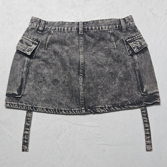 Vintage Sz Large Stone Wash Denim Mini Jeans Cargo Y2K Skirt - Picture 2 of 6